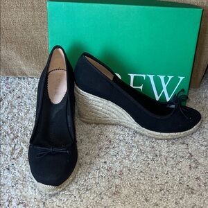 J. Crew Black Canvas Espadrille Ballet Pump Wedges Size 11